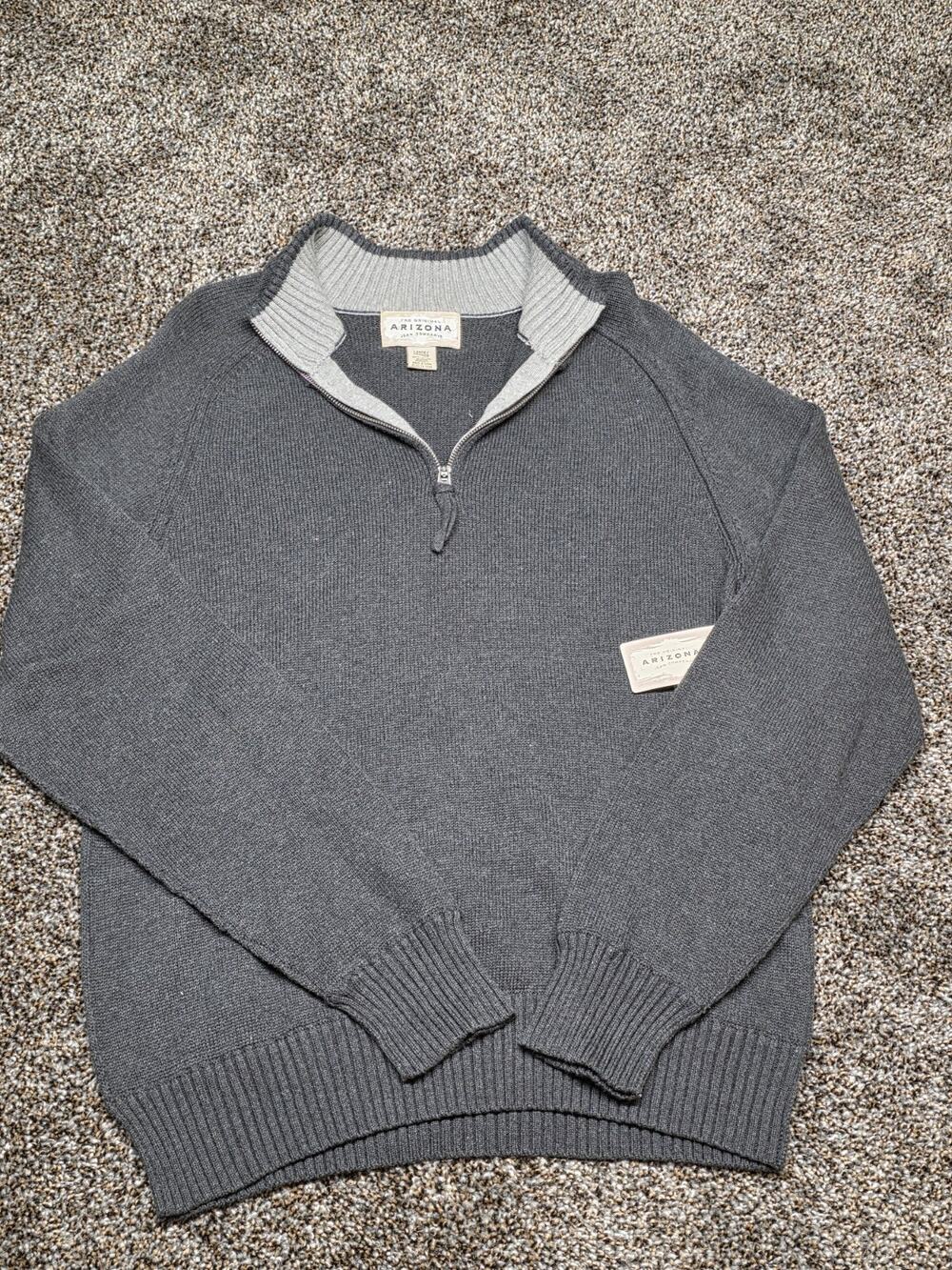 NWT Arizona Jean Company Men's Large 1/4 Zip Gray 100% Cotton Sweater